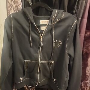 True Religion Black Hoodie with White Stitching